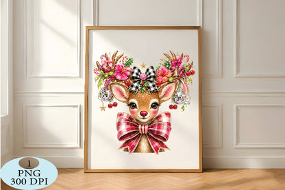 Pink Bow Christmas Reindeer PNG