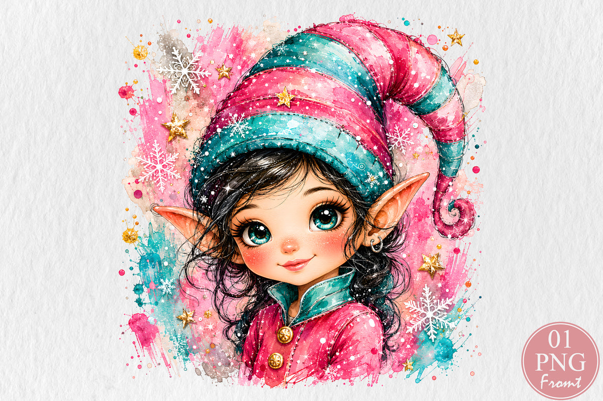 Pink Christmas Elf Girl PNG Cute Winter Fantasy Sublimation Design