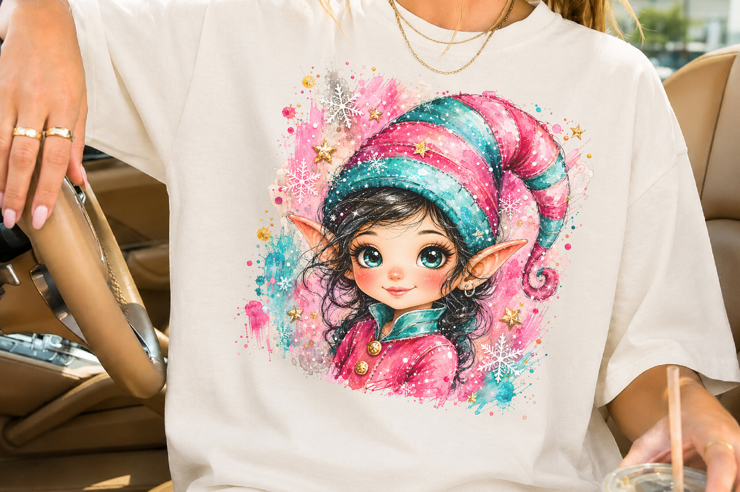 Pink Christmas Elf Girl PNG Cute Winter Fantasy Sublimation Design