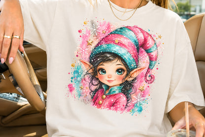 Pink Christmas Elf Girl PNG Cute Winter Fantasy Sublimation Design
