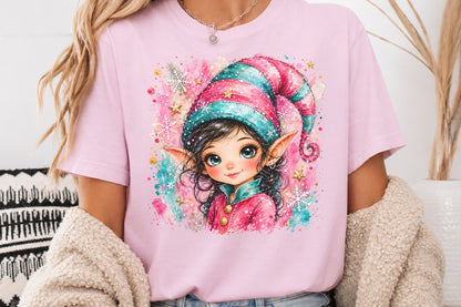 Pink Christmas Elf Girl PNG Cute Winter Fantasy Sublimation Design