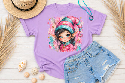 Pink Christmas Elf Girl PNG Cute Winter Fantasy Sublimation Design