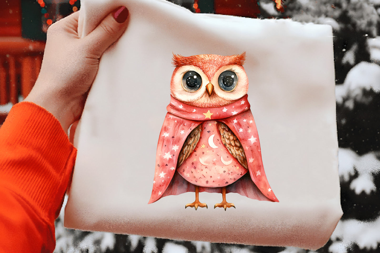 Pink Christmas Owl Watercolor Clipart PNG
