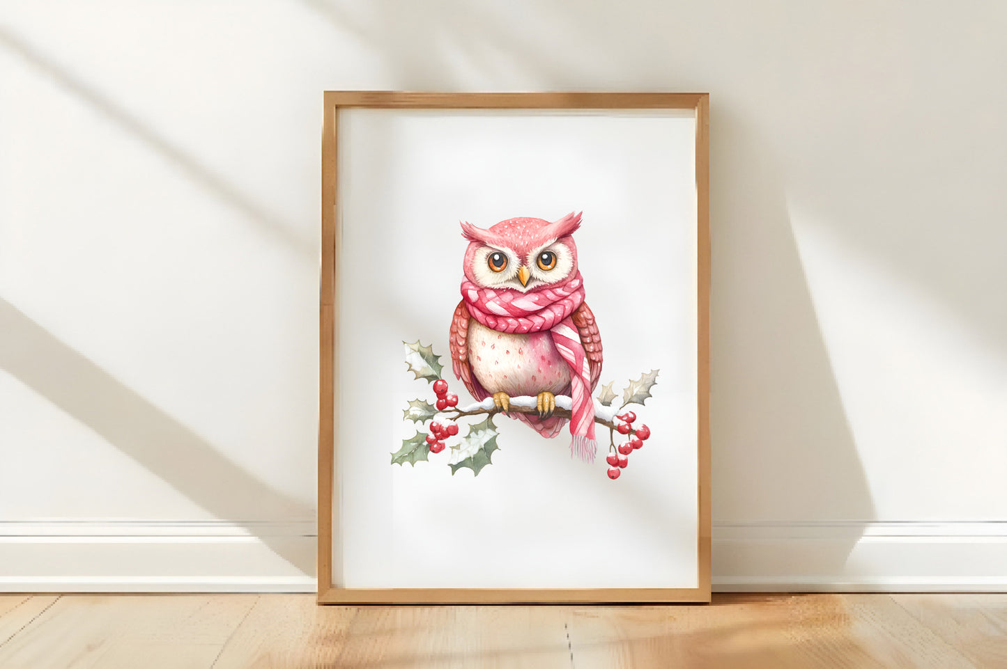 Pink Christmas Owl Watercolor Clipart PNG