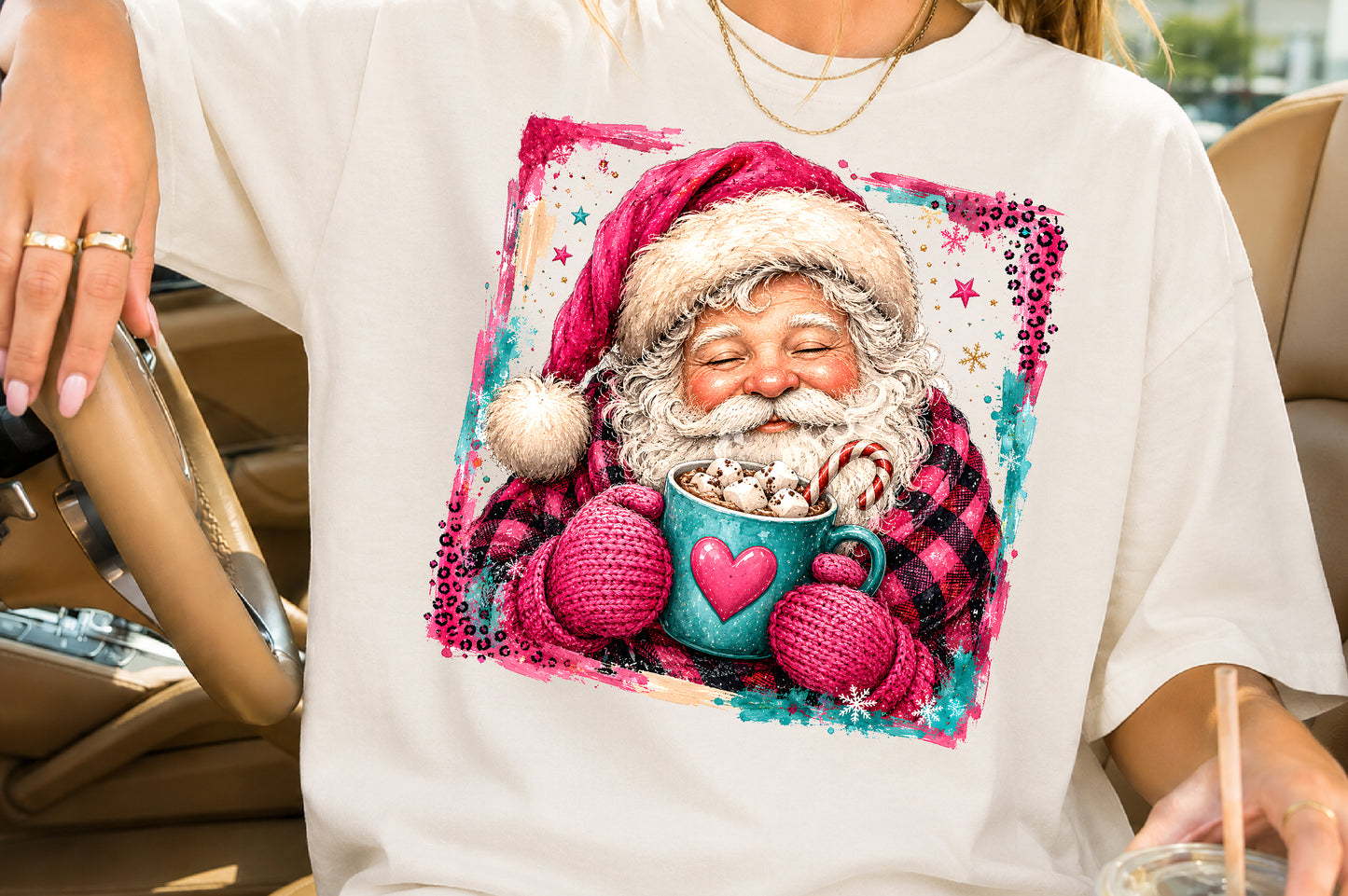 Pink Santa Hot Cocoa Christmas PNG Sublimation Design