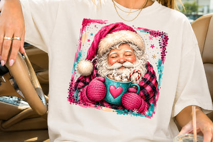 Pink Santa Hot Cocoa Christmas PNG Sublimation Design