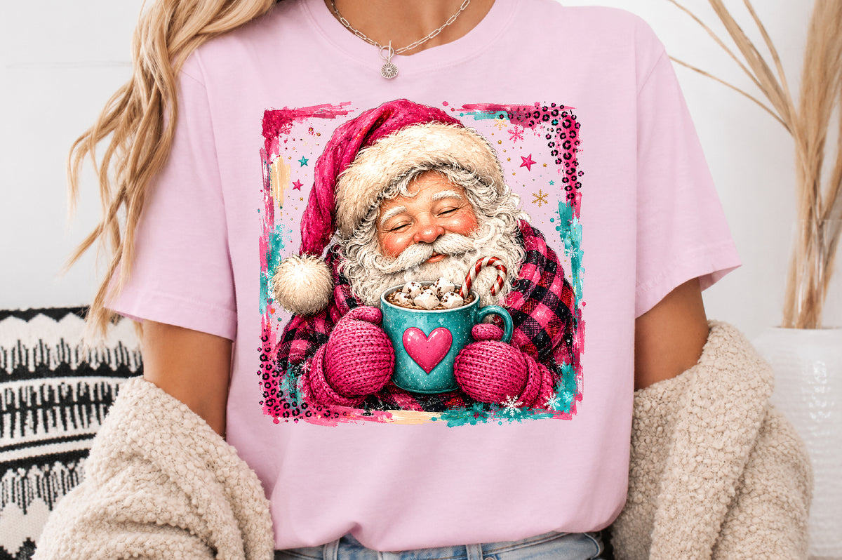 Pink Santa Hot Cocoa Christmas PNG Sublimation Design