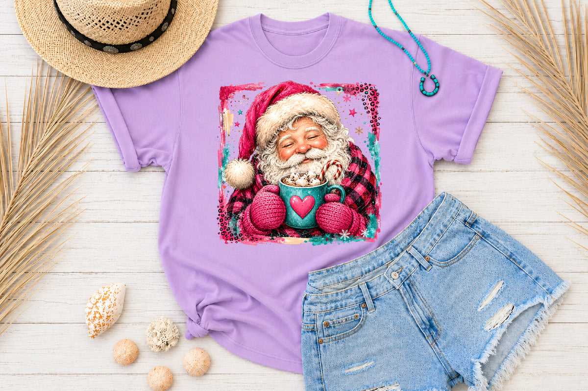 Pink Santa Hot Cocoa Christmas PNG Sublimation Design