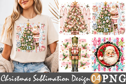 Pink Christmas Sublimation PNG Vintage Santa Nutcracker Christmas Tree Holiday Design
