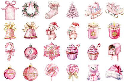 Pink Christmas Watercolor Clipart Cute Holiday PNG Bundle