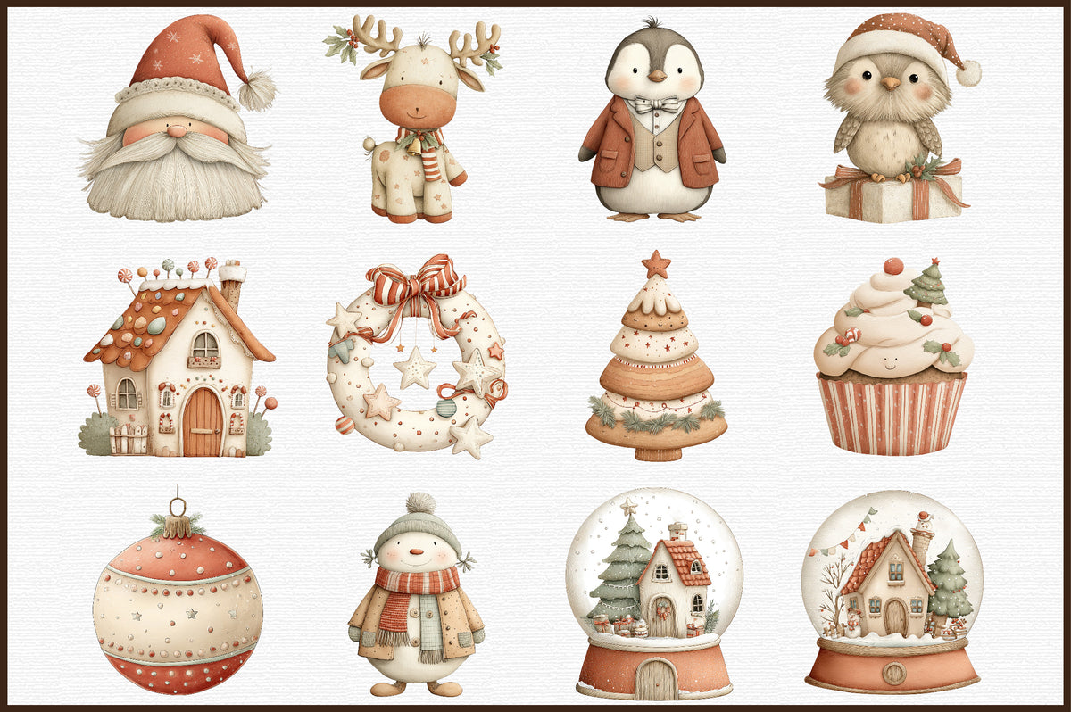 Cute Pink Christmas Watercolor Clipart PNG