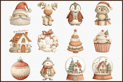 Cute Pink Christmas Watercolor Clipart PNG