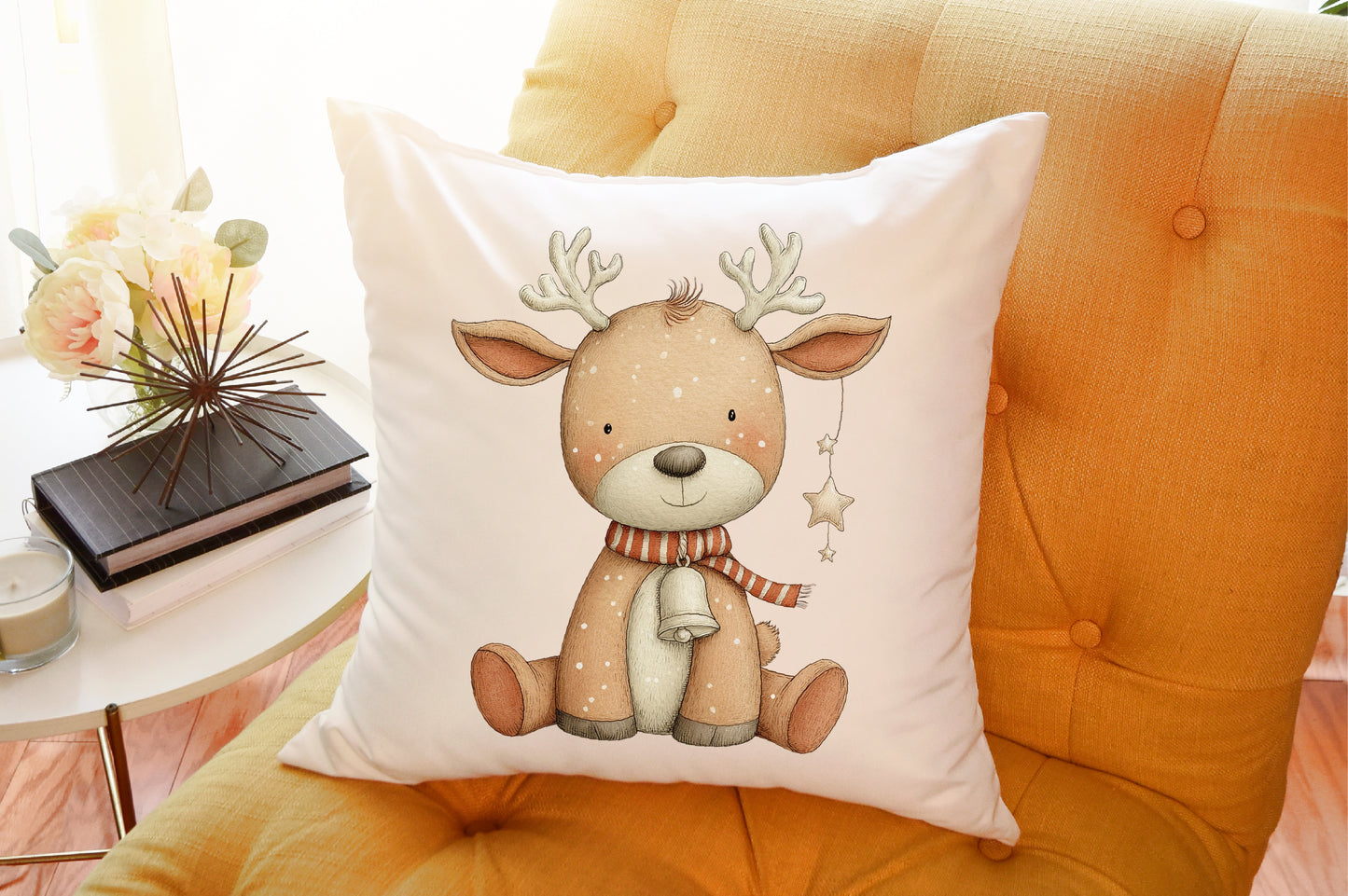 Cute Pink Christmas Watercolor Clipart PNG