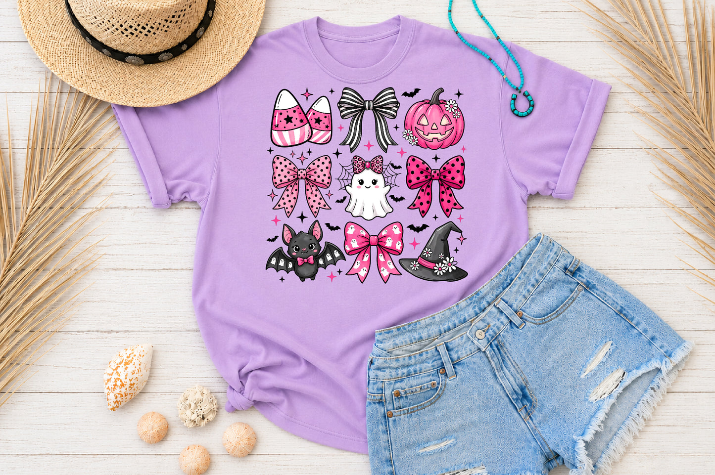 Pink Coquette Halloween PNG Cute Ghost Bow Pumpkin Witch Bat Sublimation Design
