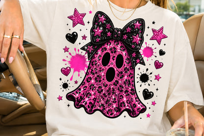 Pink Glitter Leopard Ghost PNG Halloween Spooky Sublimation Design