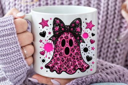 Pink Glitter Leopard Ghost PNG Halloween Spooky Sublimation Design