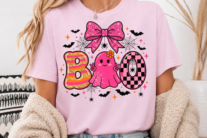 Pink Halloween Boo PNG Coquette Ghost Spider Bow Sublimation Design
