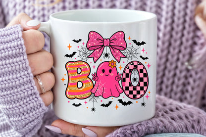 Pink Halloween Boo PNG Coquette Ghost Spider Bow Sublimation Design