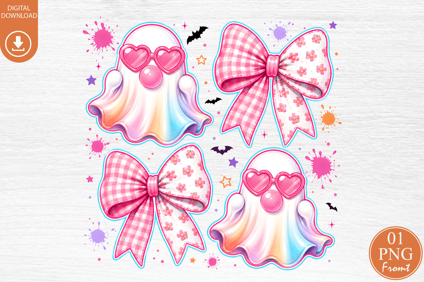 Pink Halloween Coquette Bow Ghost Sublimation PNG Spooky Cute Design