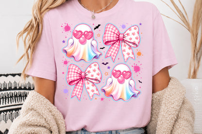 Pink Halloween Coquette Bow Ghost Sublimation PNG Spooky Cute Design