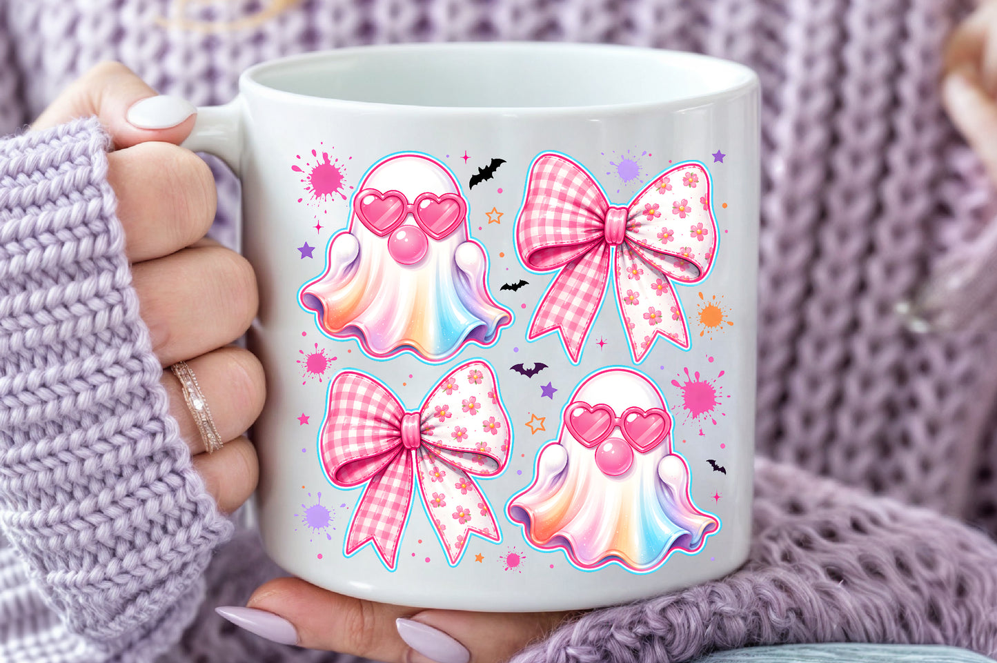 Pink Halloween Coquette Bow Ghost Sublimation PNG Spooky Cute Design