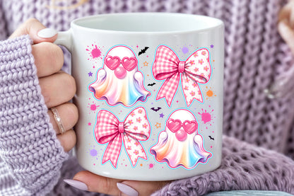 Pink Halloween Coquette Bow Ghost Sublimation PNG Spooky Cute Design