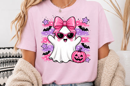 Pink Halloween Ghost Bow Pumpkin Sublimation PNG Spooky Cute Design