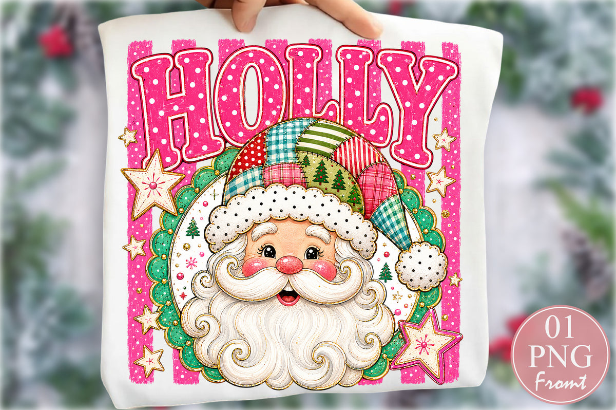 Pink Holly Santa Claus Christmas PNG Sublimation