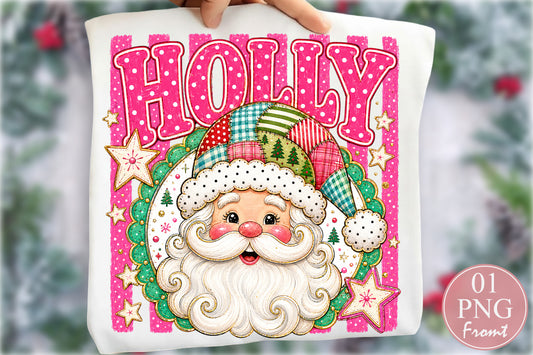 Pink Holly Santa Claus Christmas PNG Sublimation