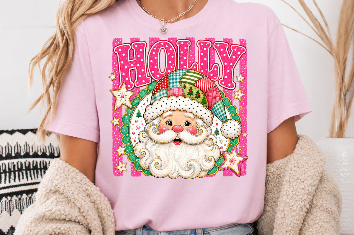 Pink Holly Santa Claus Christmas PNG Sublimation