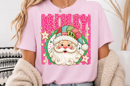 Pink Holly Santa Claus Christmas PNG Sublimation