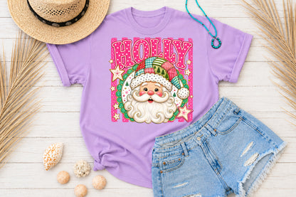 Pink Holly Santa Claus Christmas PNG Sublimation