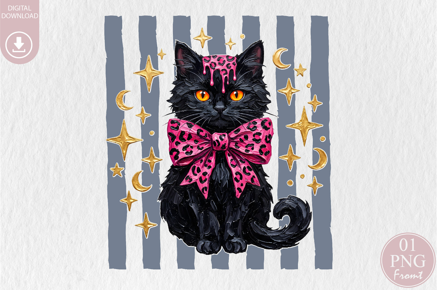 Pink Leopard Black Cat Halloween PNG Spooky Sublimation