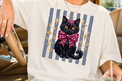 Pink Leopard Black Cat Halloween PNG Spooky Sublimation