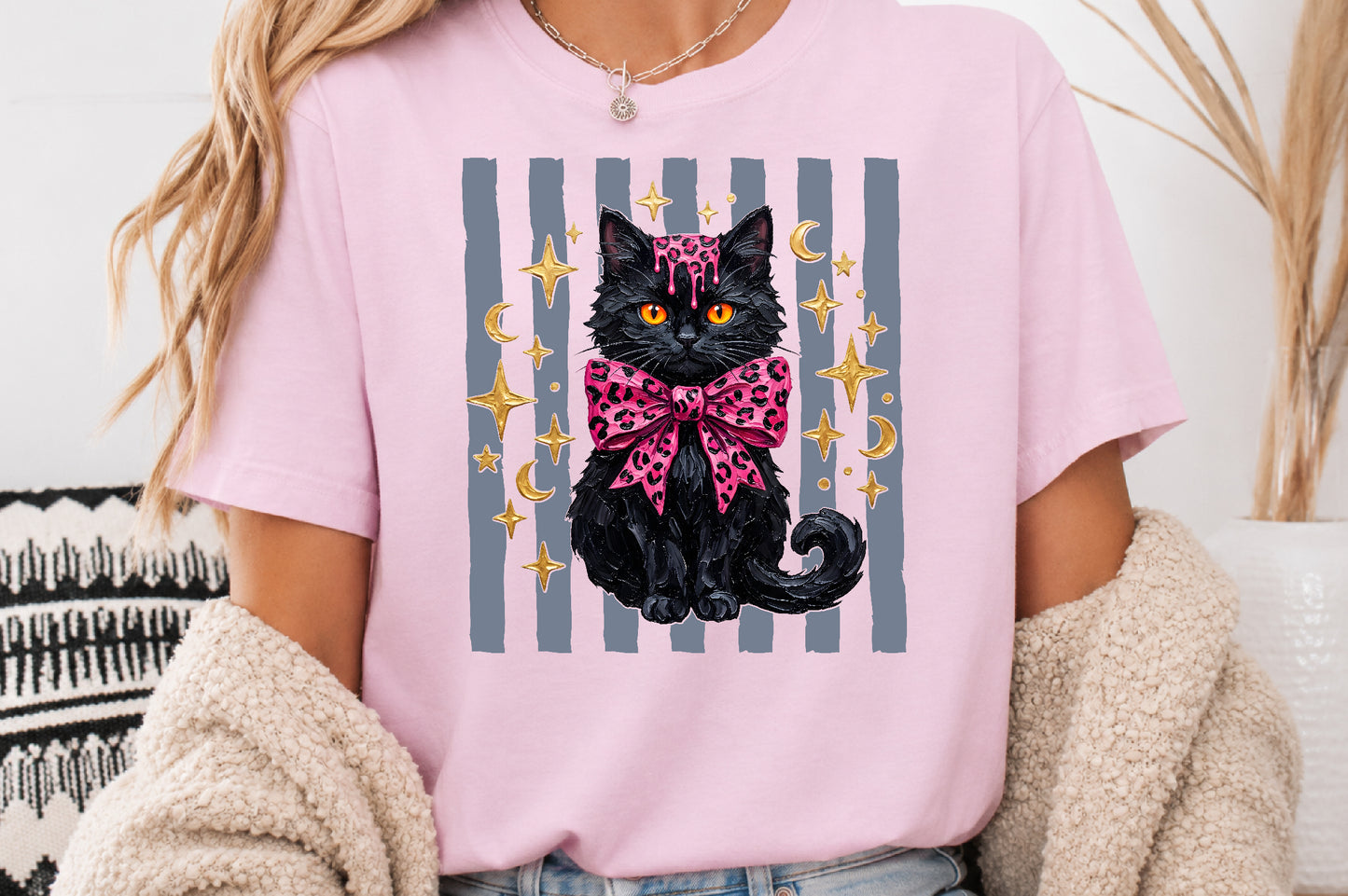 Pink Leopard Black Cat Halloween PNG Spooky Sublimation