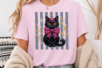 Pink Leopard Black Cat Halloween PNG Spooky Sublimation