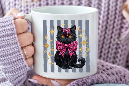 Pink Leopard Black Cat Halloween PNG Spooky Sublimation