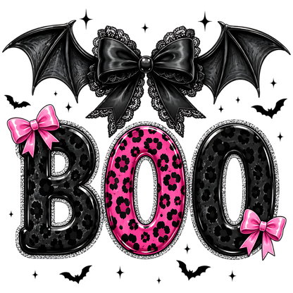 Pink Leopard Boo Halloween Bat PNG