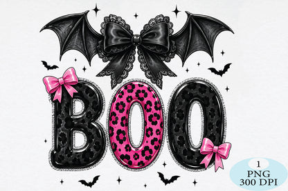Pink Leopard Boo Halloween Bat PNG