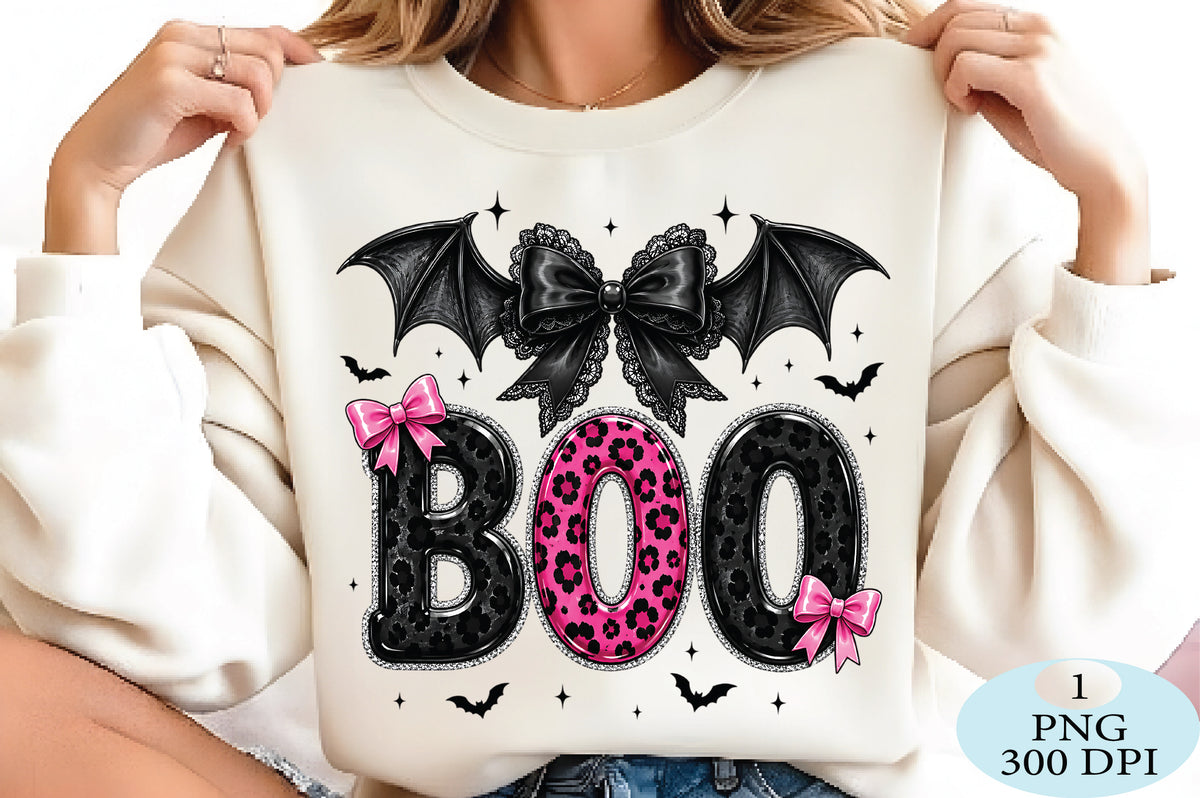 Pink Leopard Boo Halloween Bat PNG