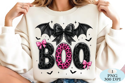 Pink Leopard Boo Halloween Bat PNG