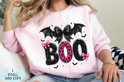 Pink Leopard Boo Halloween Bat PNG