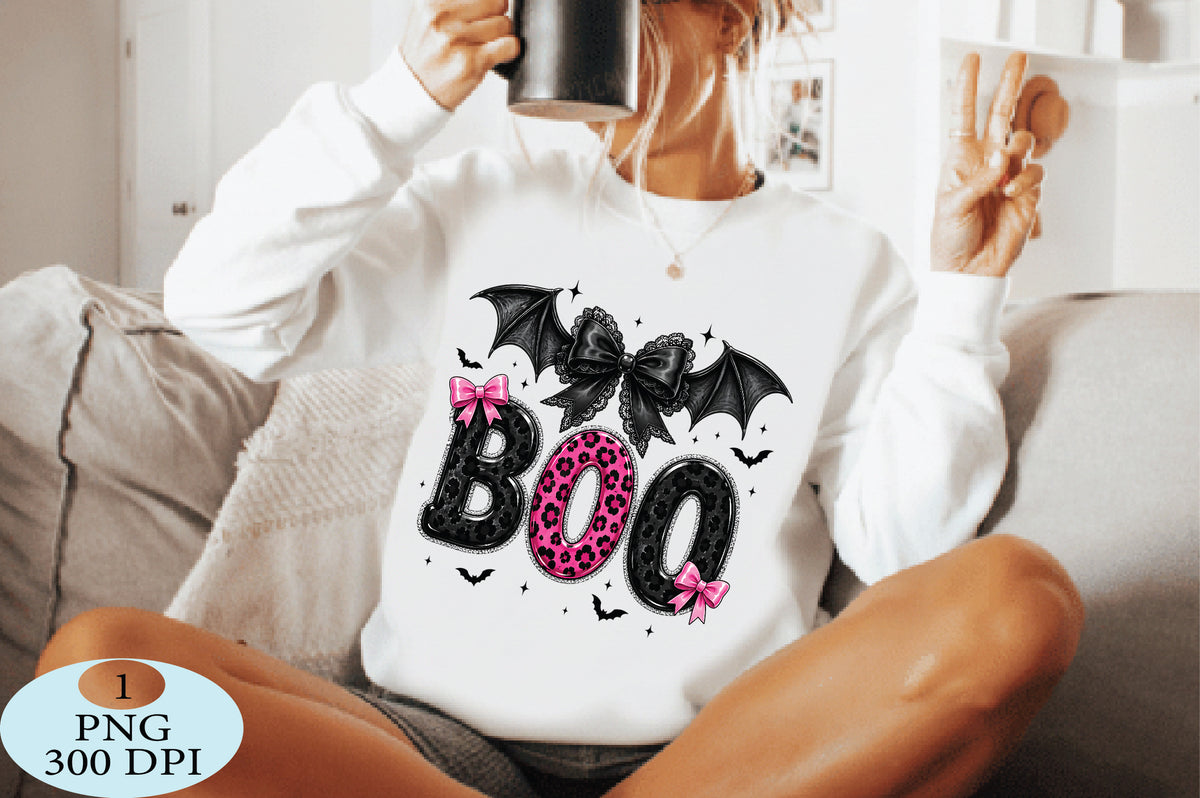 Pink Leopard Boo Halloween Bat PNG