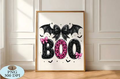 Pink Leopard Boo Halloween Bat PNG