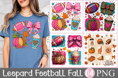 Pink Leopard Football Fall Coquette Bow PNG Sublimation