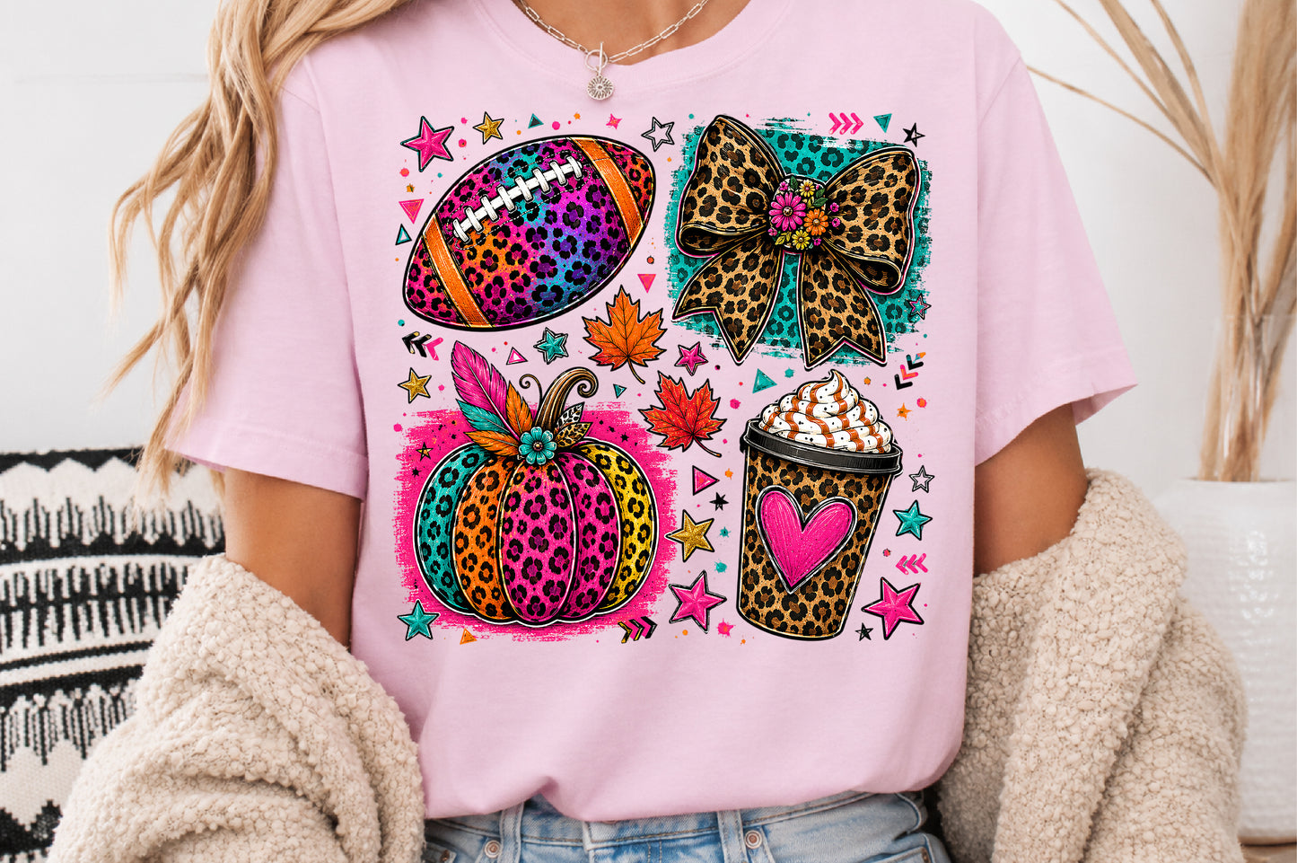 Pink Leopard Football Fall Coquette Bow PNG Sublimation
