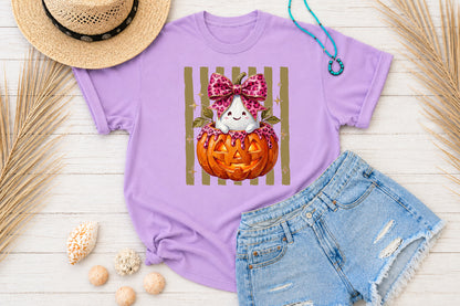 Pink Leopard Ghost Pumpkin PNG Cute Halloween Sublimation