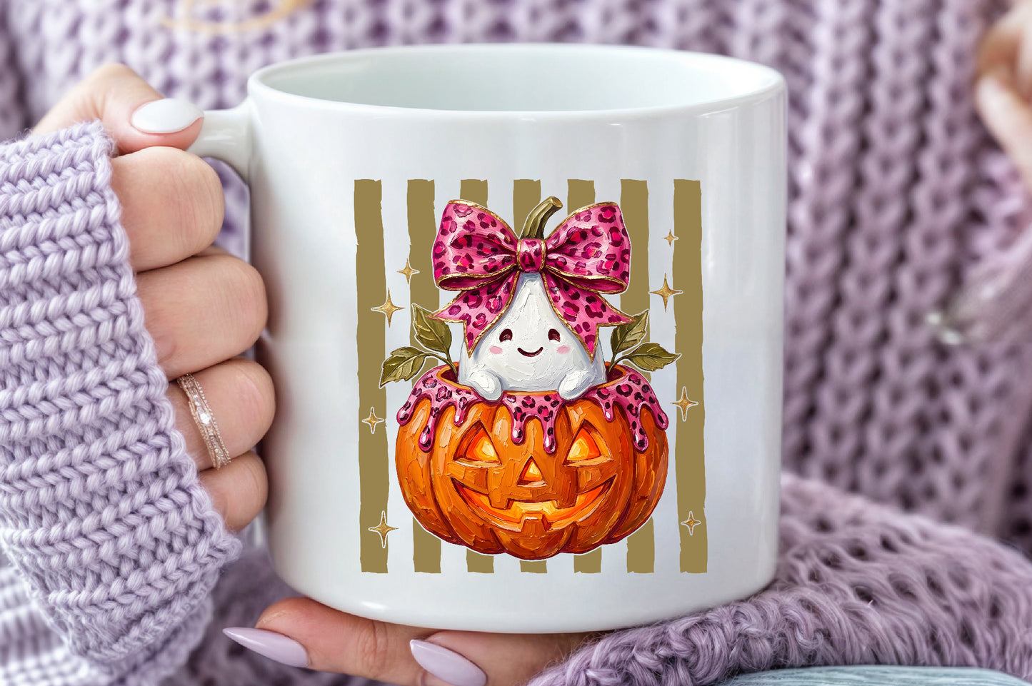 Pink Leopard Ghost Pumpkin PNG Cute Halloween Sublimation