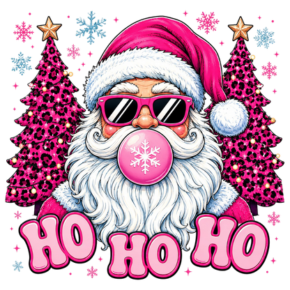 Pink Leopard Ho Ho Ho Santa PNG