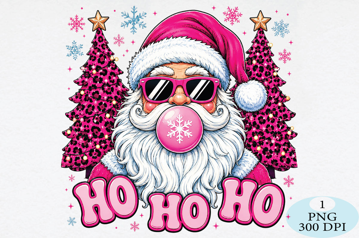 Pink Leopard Ho Ho Ho Santa PNG